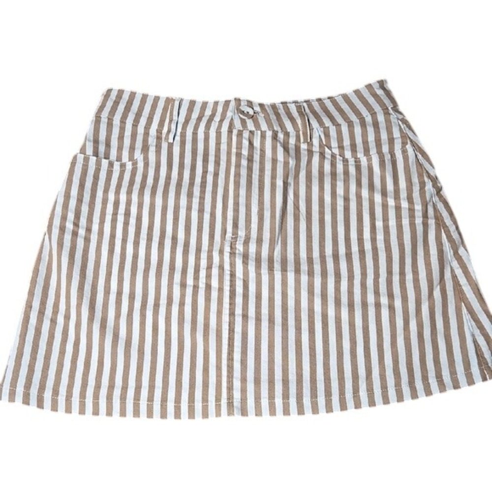 Forever‎ 21 Striped Mini Skirt Preppy Casual Summer Tan White, Small